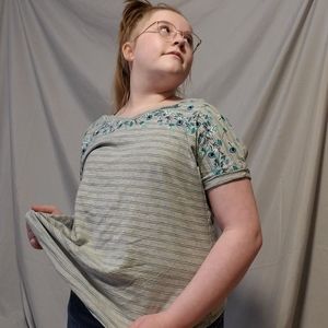 Floral Striped Womens Tee